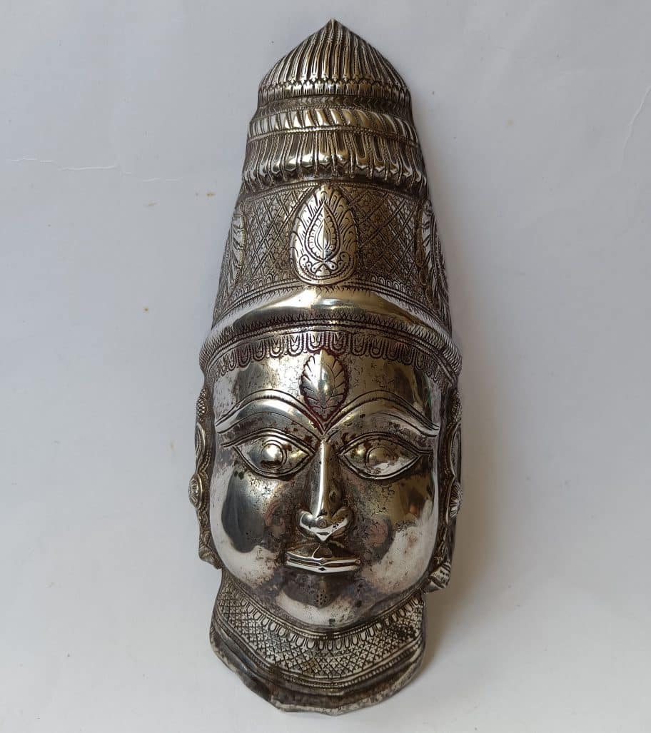 ANTIQUE 19thC INDIAN SOLID SILVER MUKHA-LINGA MASK,